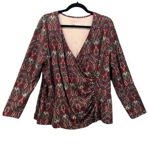 Talbots Womens Blouse Size 2X‎ Paisley Surplice Wrap Maximalist Eclectic Stretch
